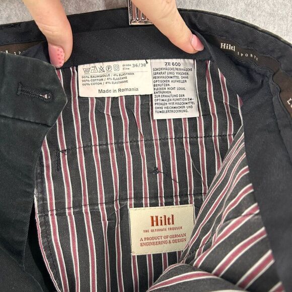 Hiltl Black Trousers Pants Marked Size 36 Romania 30" Inseam Chino Straight Mens - Picture 7 of 12